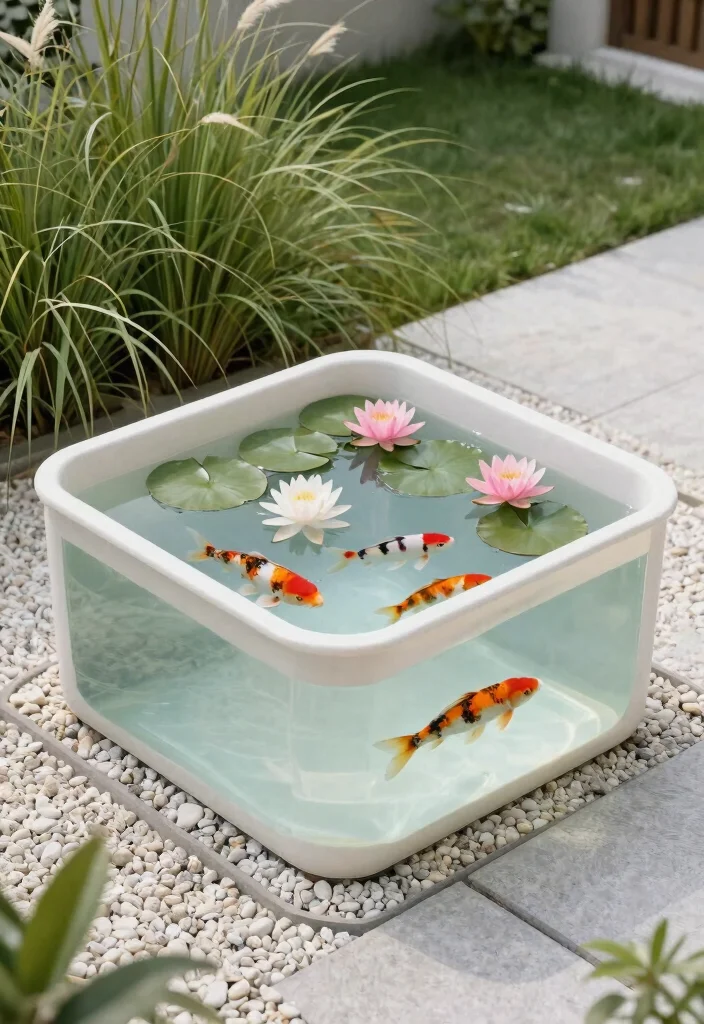 10 Dreamy Koi Pond Garden Ideas for a Zen Sanctuary 1. Minimalist Container Pond 0