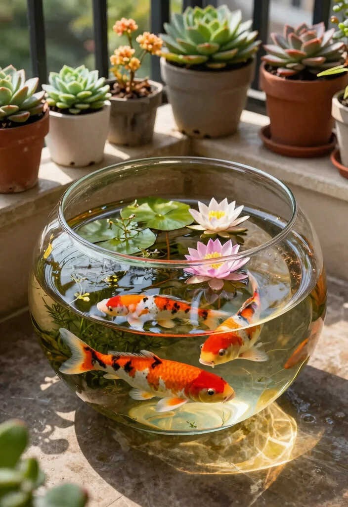 10 Dreamy Koi Pond Garden Ideas for a Zen Sanctuary 3. Elegant Glass Vessel Pond 0