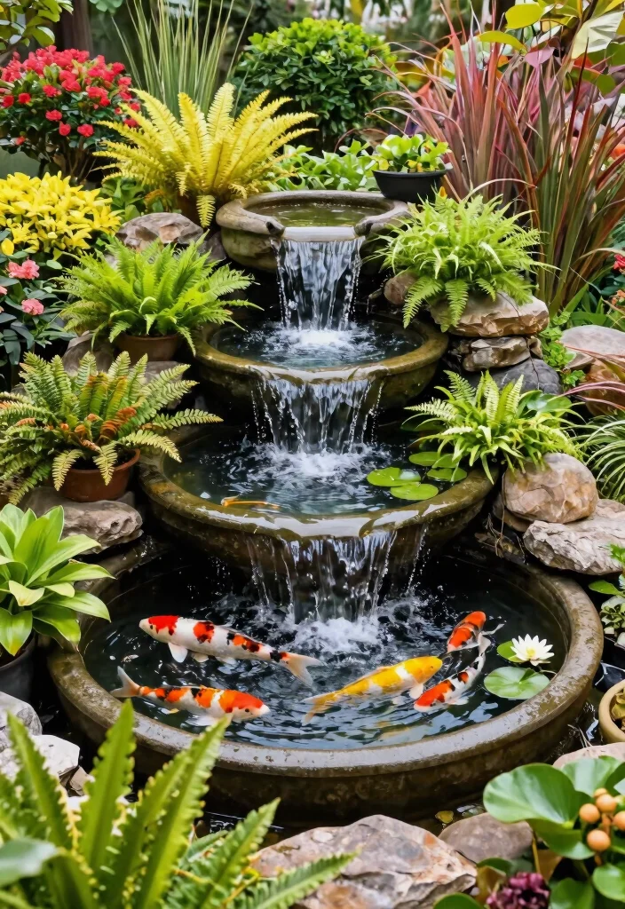 10 Dreamy Koi Pond Garden Ideas for a Zen Sanctuary 4. Tiered Pond with Waterfall 0
