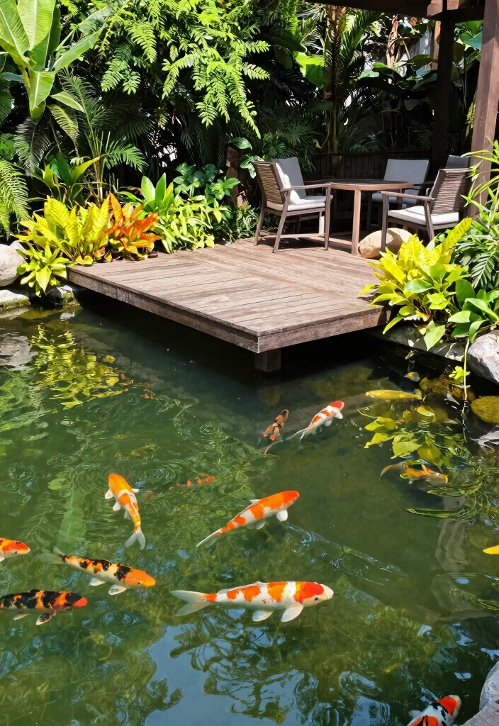10 Dreamy Koi Pond Garden Ideas for a Zen Sanctuary 7. Floating Deck Pond 0