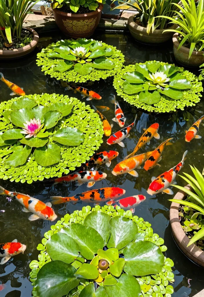 10 Dreamy Koi Pond Garden Ideas for a Zen Sanctuary 9. Floating Pond Plants 0