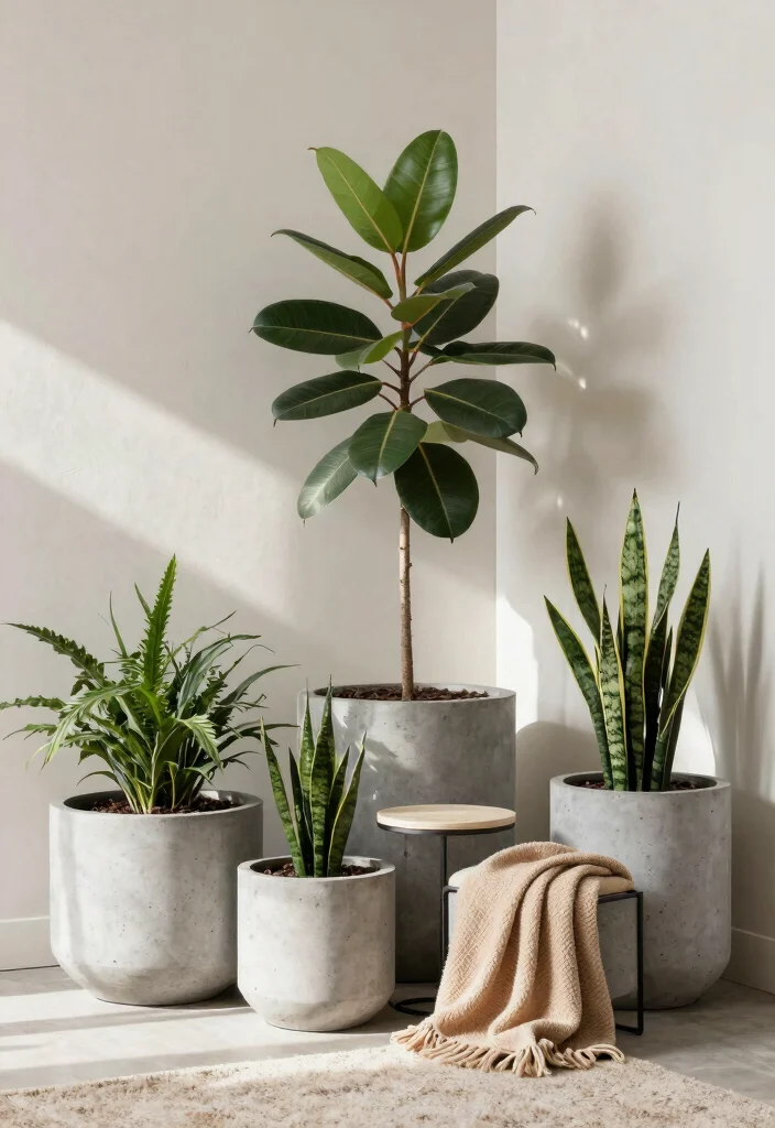 11 Best Large Indoor Planter Ideas to Make a Statement 1. Concrete Elegance 0