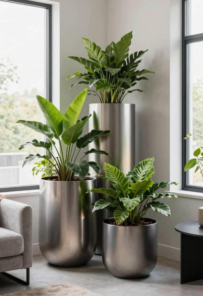 11 Best Large Indoor Planter Ideas to Make a Statement 6. Metal Marvels 0