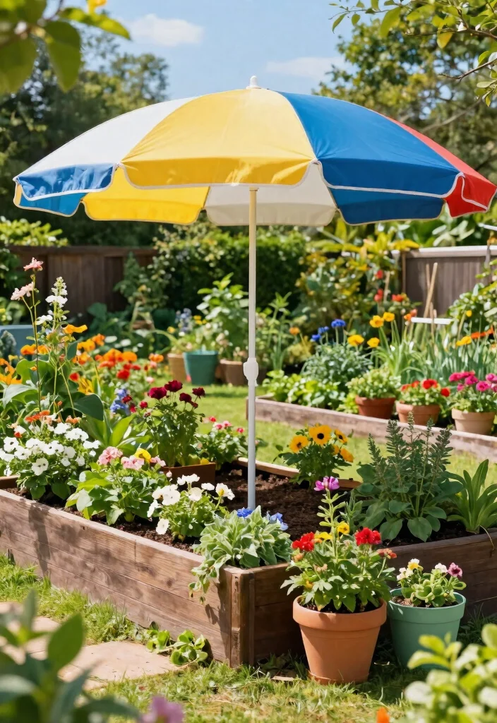 11 Best Raised Garden Bed Shade Ideas for Hot Summers 4. Umbrella Shade Solutions 0