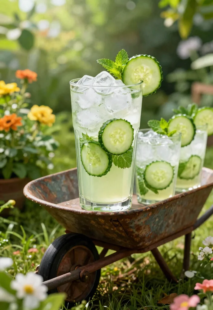 11 Clever Drinks in Wheelbarrow Party Ideas Rustic Bar 5. Cucumber Mint Cooler 0