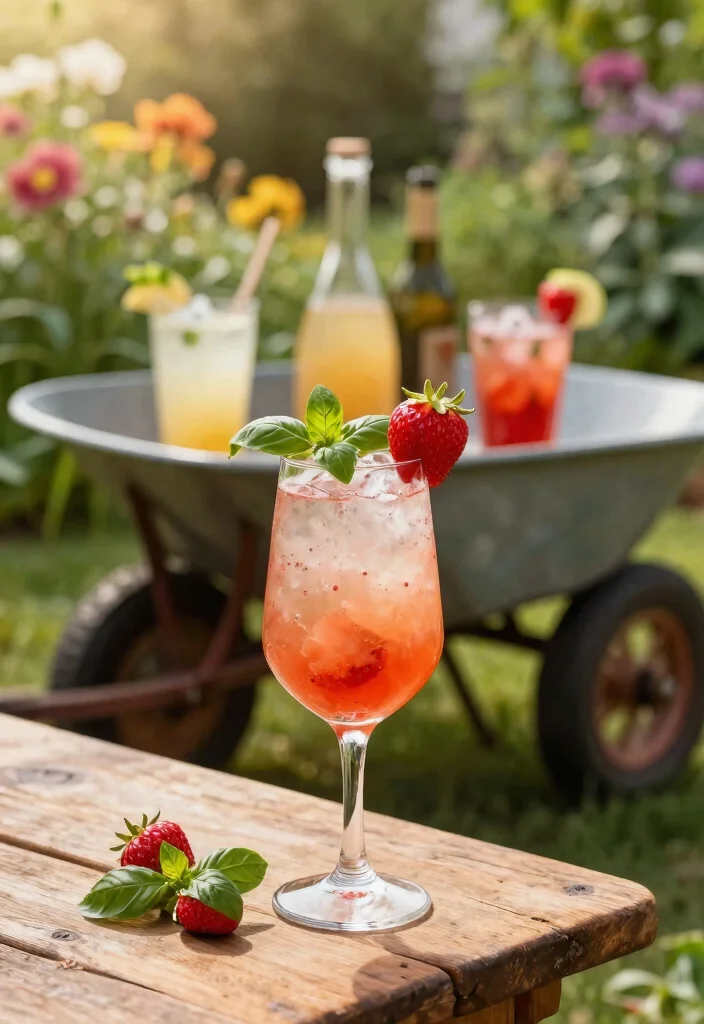 11 Clever Drinks in Wheelbarrow Party Ideas Rustic Bar 6. Strawberry Basil Spritz 0