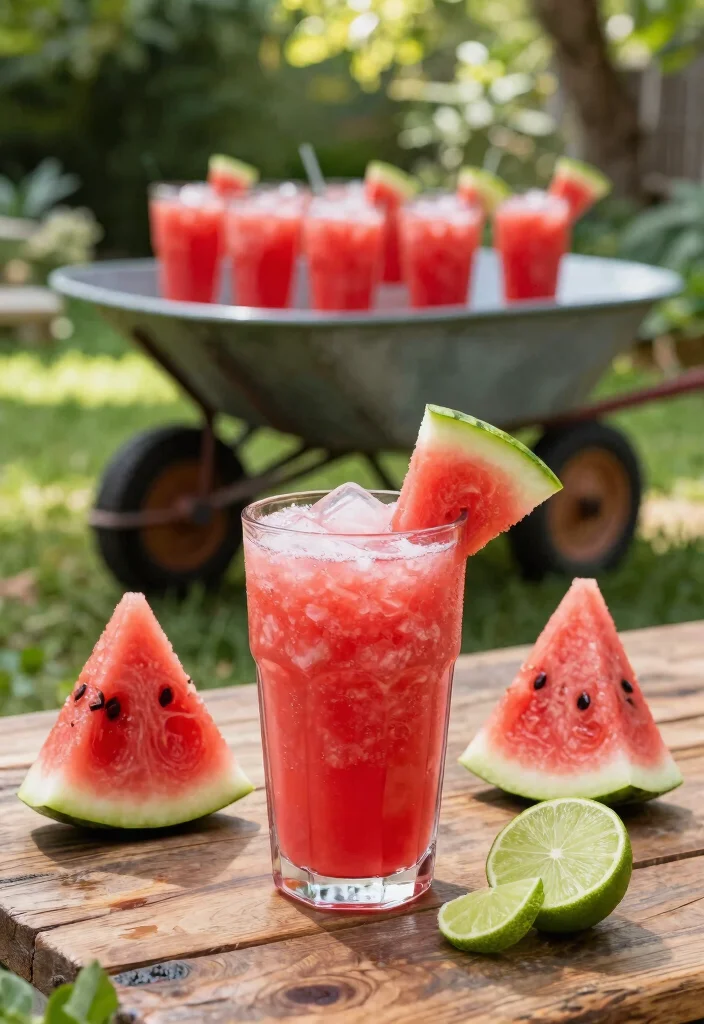 11 Clever Drinks in Wheelbarrow Party Ideas Rustic Bar 7. Watermelon Lime Slush 0