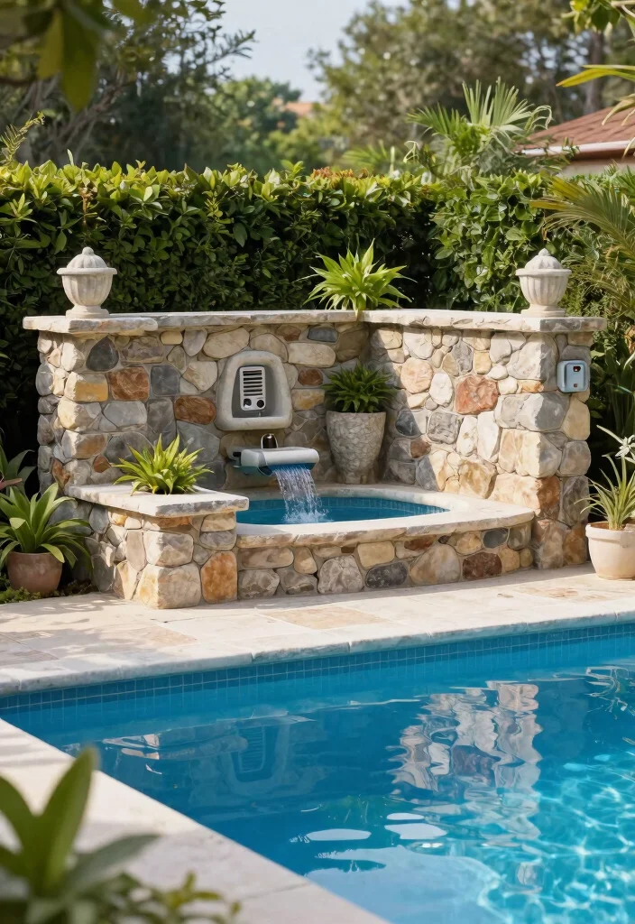 11 Clever Pool Equipment Cover Ideas Hide the Mess 6. Custom Stone Enclosures 0