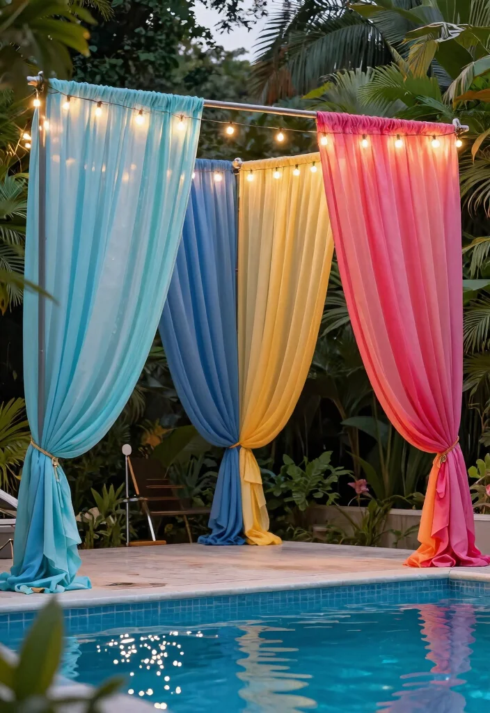 11 Clever Pool Equipment Cover Ideas Hide the Mess 7. Creative Fabric Drapes 0