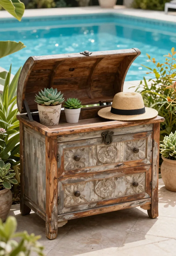 11 Clever Pool Equipment Cover Ideas Hide the Mess 8. Vintage Style Chests 0