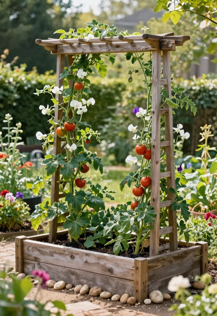 11 Clever Raised Garden Bed Fence Ideas to Keep Pests Out 4. Trellis with Climbing Plants 0