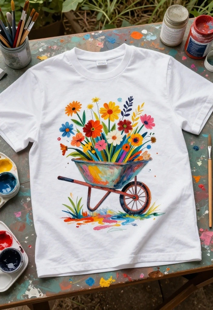 11 Cute Wheelbarrow Embroidery Designs for Crafting 10. Artistic Wheelbarrow with Abstract Flowers 0