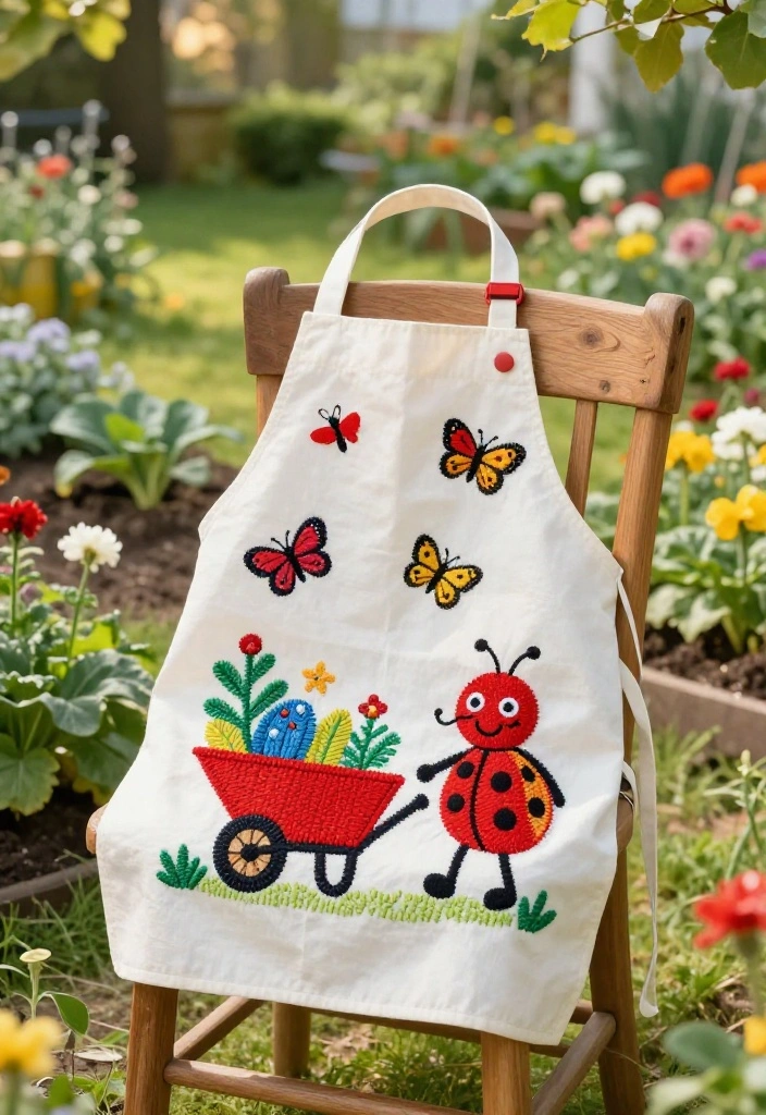 11 Cute Wheelbarrow Embroidery Designs for Crafting 2. Playful Wheelbarrow with Bugs 0