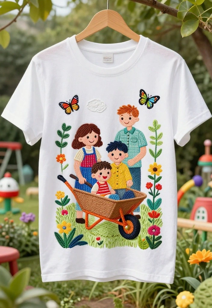 11 Cute Wheelbarrow Embroidery Designs for Crafting 5. Cartoon Wheelbarrow Family 0