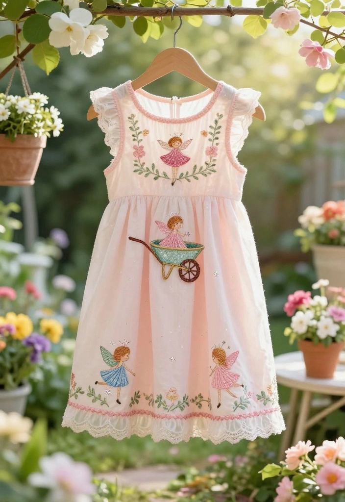 11 Cute Wheelbarrow Embroidery Designs for Crafting 7. Magical Wheelbarrow with Fairies 0