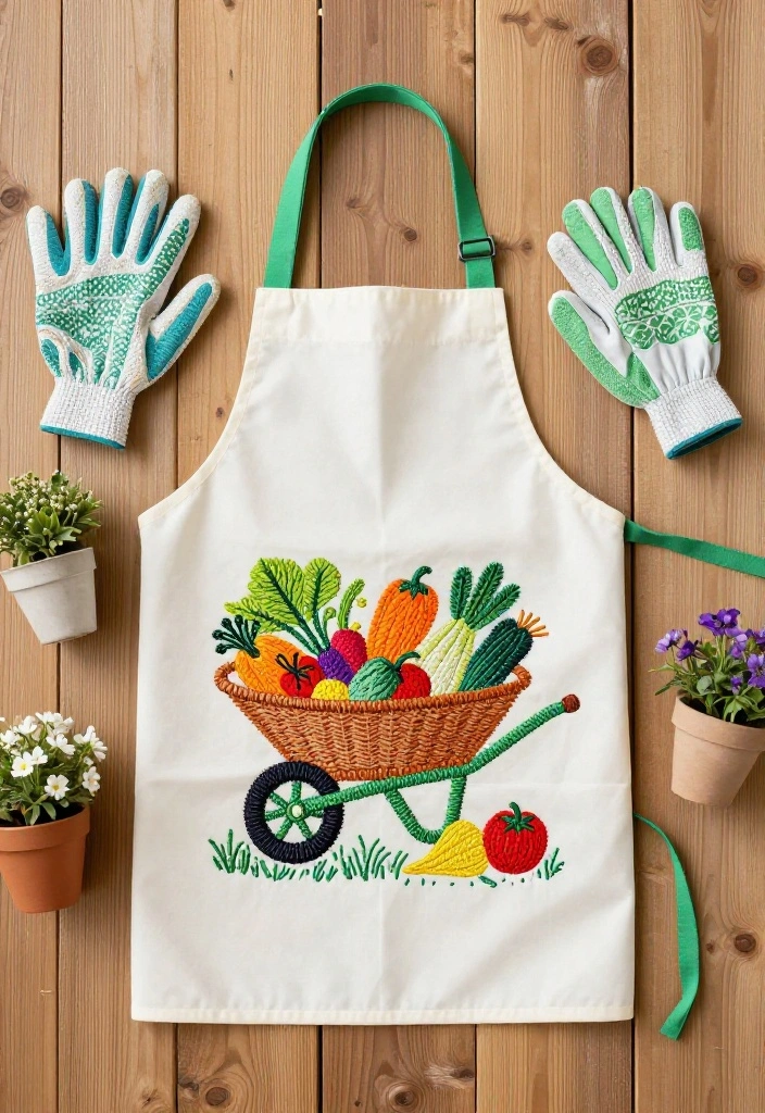 11 Cute Wheelbarrow Embroidery Designs for Crafting 9. Sweet Wheelbarrow with Fruits and Veggies 0