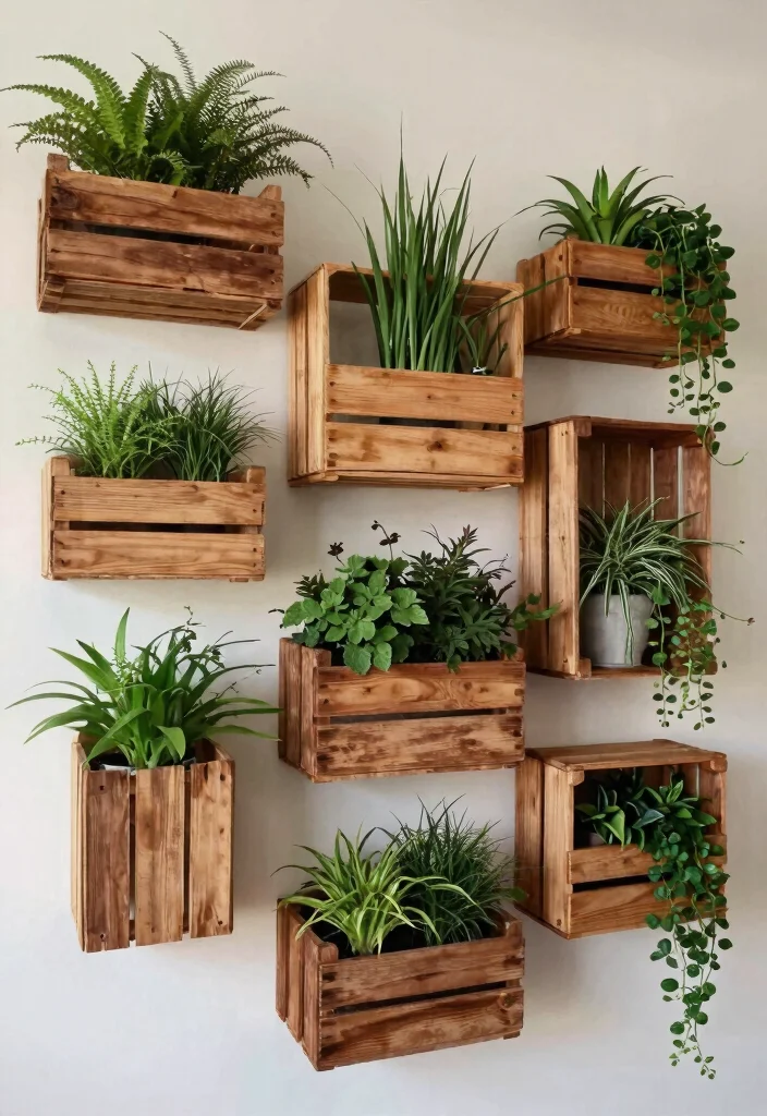 11 Dreamy Hanging Plant Shelf Ideas Boho Chic 9. Rustic Crates as Planters 0
