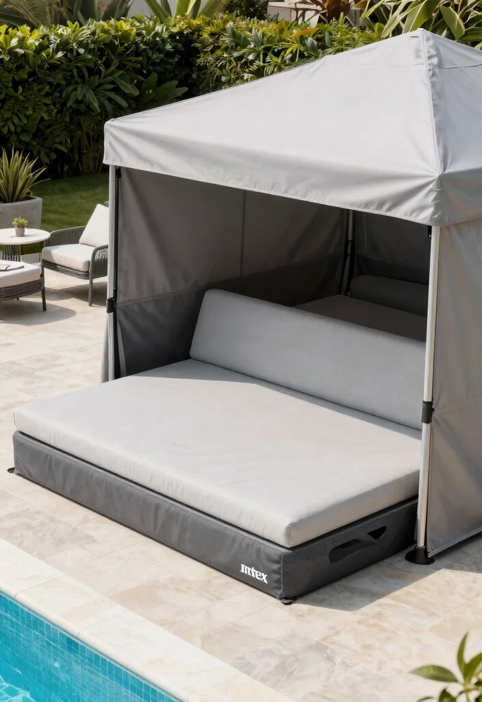 11 Durable Intex Pool Cover Ideas to Upgrade Your Setup 6. Poolside Furniture Integration Functional Covers 0