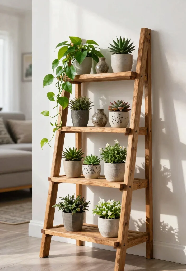 11 Easy Plant Shelf Ideas DIY Projects You Can Build Today 1. Ladder Style Shelf 0