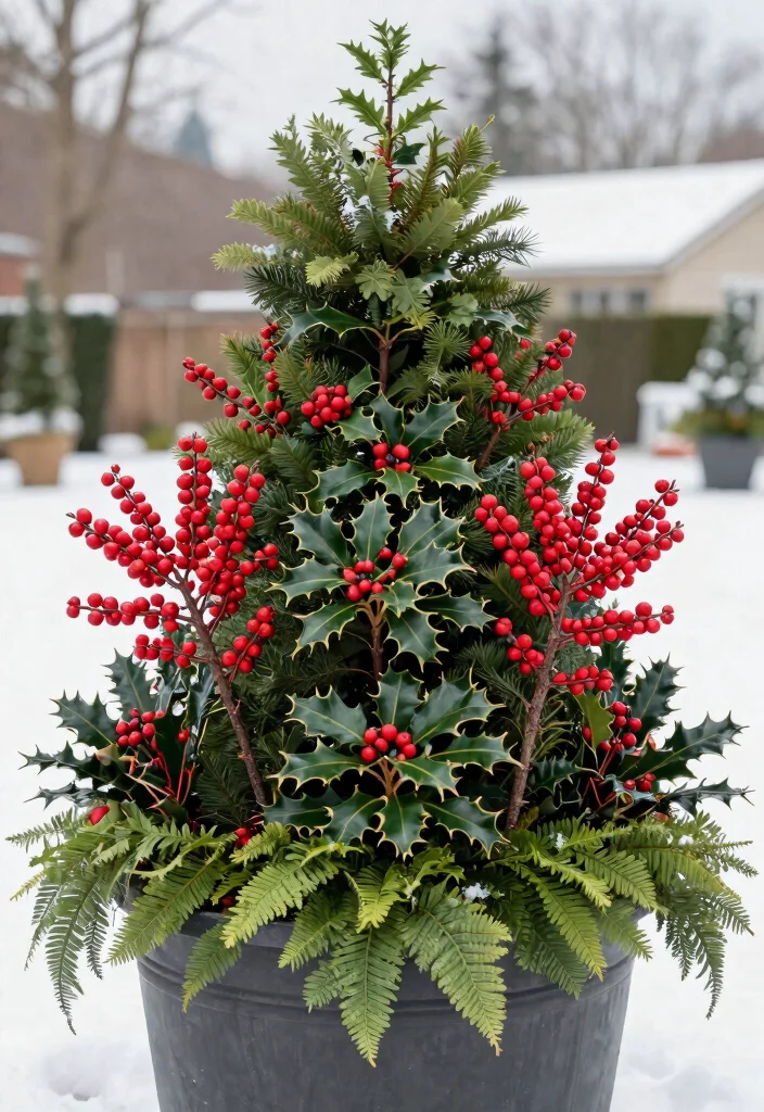11 Festive Large Outdoor Christmas Planter Ideas 3. Festive Berry Burst 0