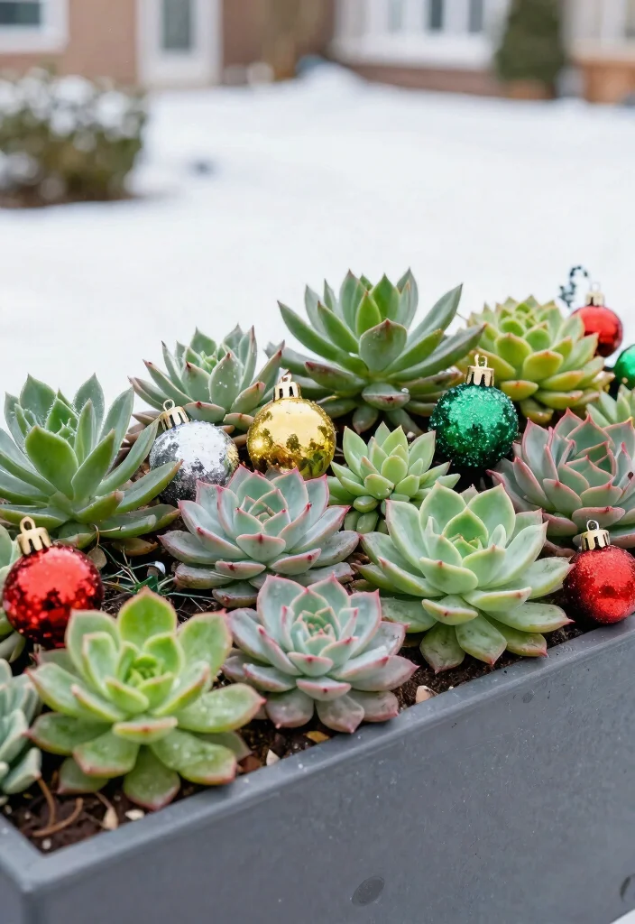 11 Festive Large Outdoor Christmas Planter Ideas 9. Seasonal Succulent Delight 0
