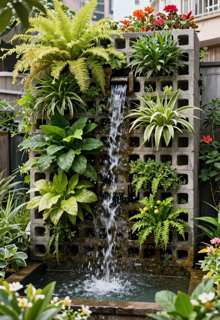 11 Genius Cinder Block Raised Garden Bed Ideas Cheap and Durable 6. Cinder Block Vertical Garden and Water Feature 0