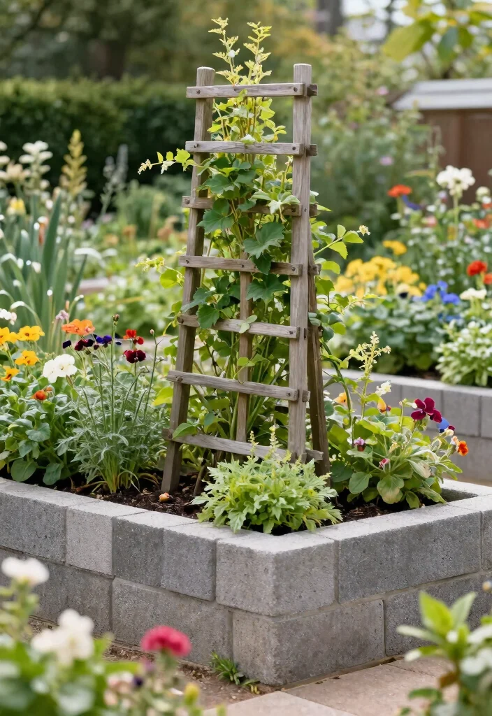 11 Genius Cinder Block Raised Garden Bed Ideas Cheap and Durable 8. Cinder Block Raised Bed with Trellis 0