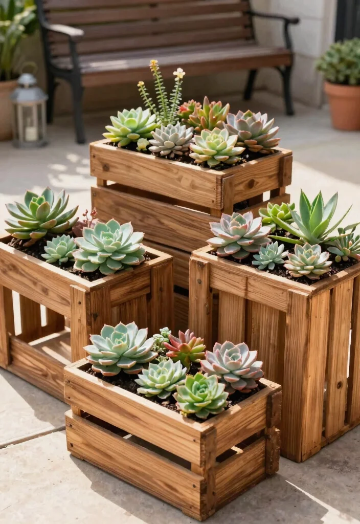 11 Huge Large Succulent Planter Ideas for Outdoor Style 5. Wooden Crate Planters 0