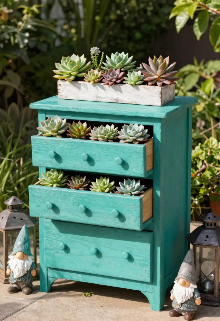 11 Huge Large Succulent Planter Ideas for Outdoor Style 6. Repurposed Furniture 0