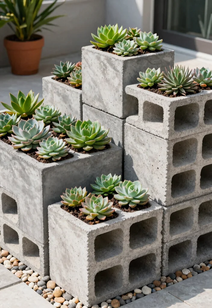 11 Huge Large Succulent Planter Ideas for Outdoor Style 7. Cement Block Planters 0