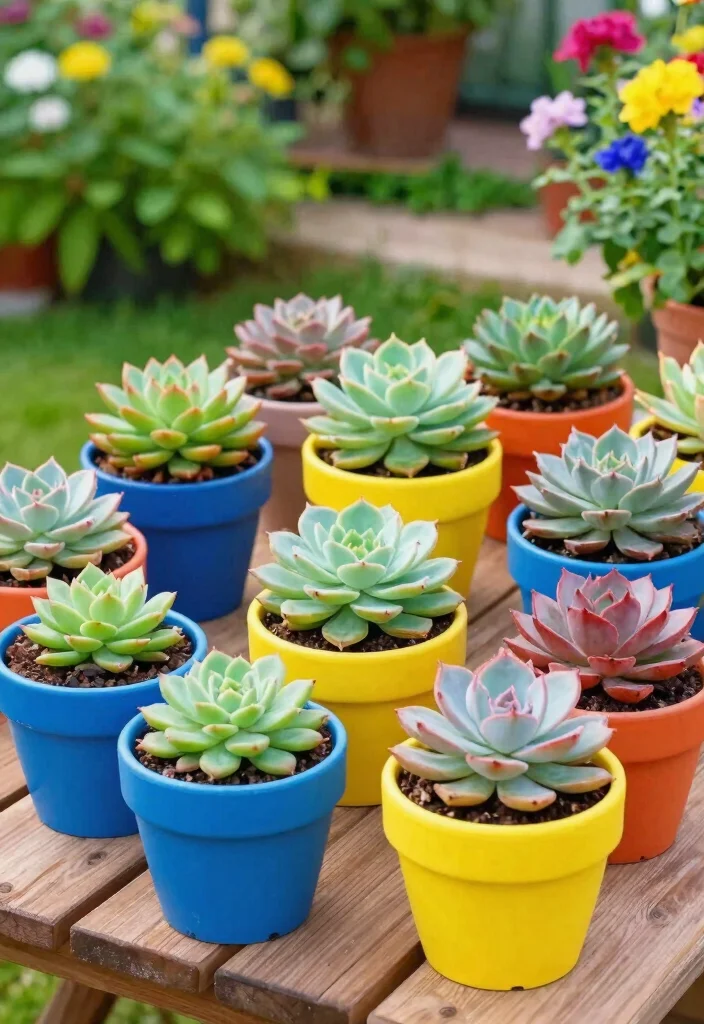 11 Huge Large Succulent Planter Ideas for Outdoor Style 9. Colorful Pot Ensembles 0