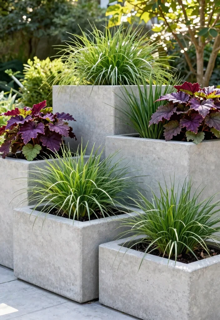 11 Lush Large Planter Ideas for Outdoor Shade Lovers 2. Modern Concrete Planters 0