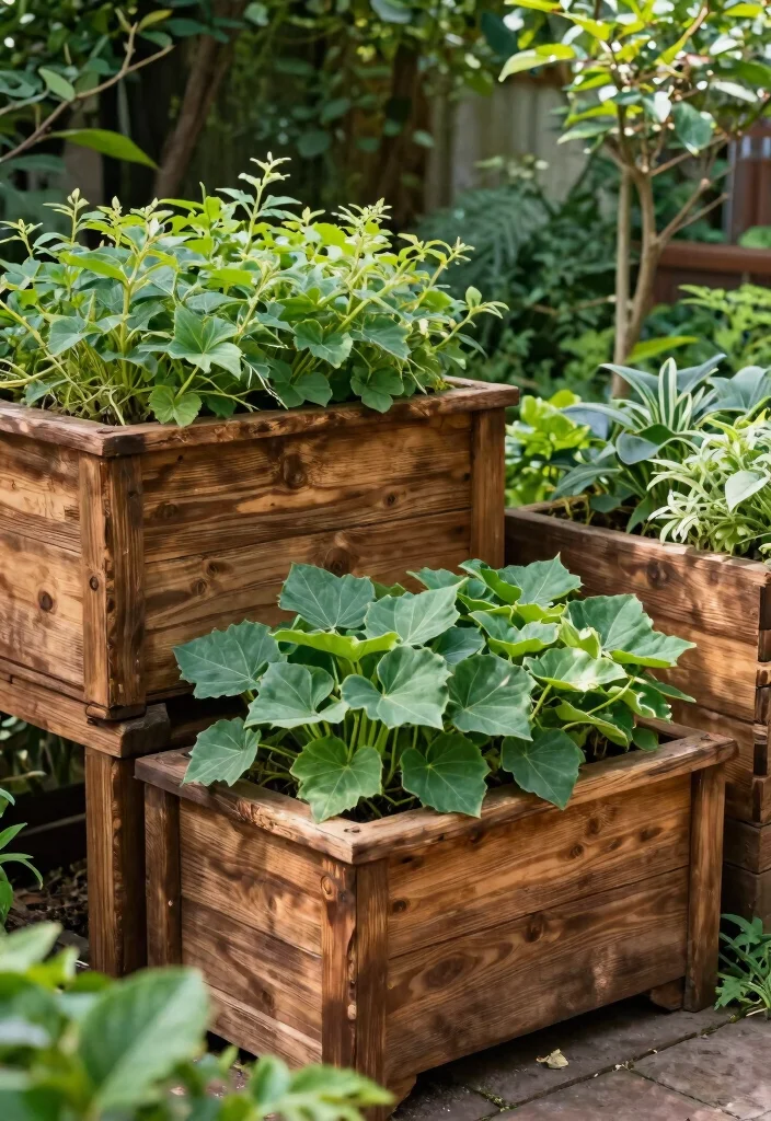 11 Lush Large Planter Ideas for Outdoor Shade Lovers 4. Rustic Wooden Planters 0