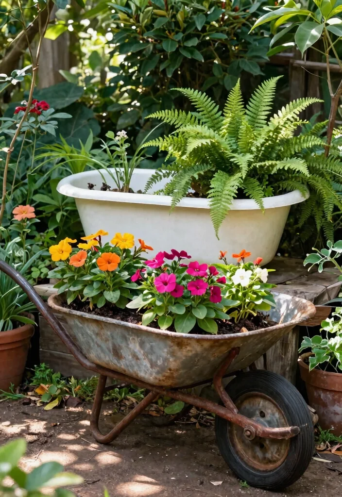 11 Lush Large Planter Ideas for Outdoor Shade Lovers 9. Creative Repurposed Materials 0