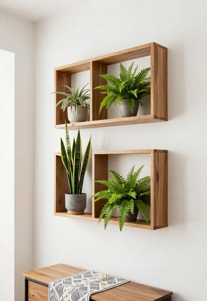 11 Sleek Plant Floating Shelf Ideas for Minimalist Homes 11. Artistic Wooden Frames 0