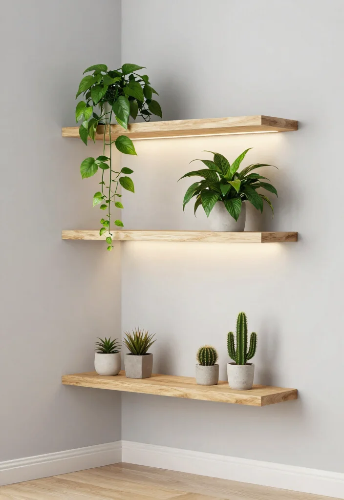 11 Sleek Plant Floating Shelf Ideas for Minimalist Homes 2. Corner Floating Shelves 0