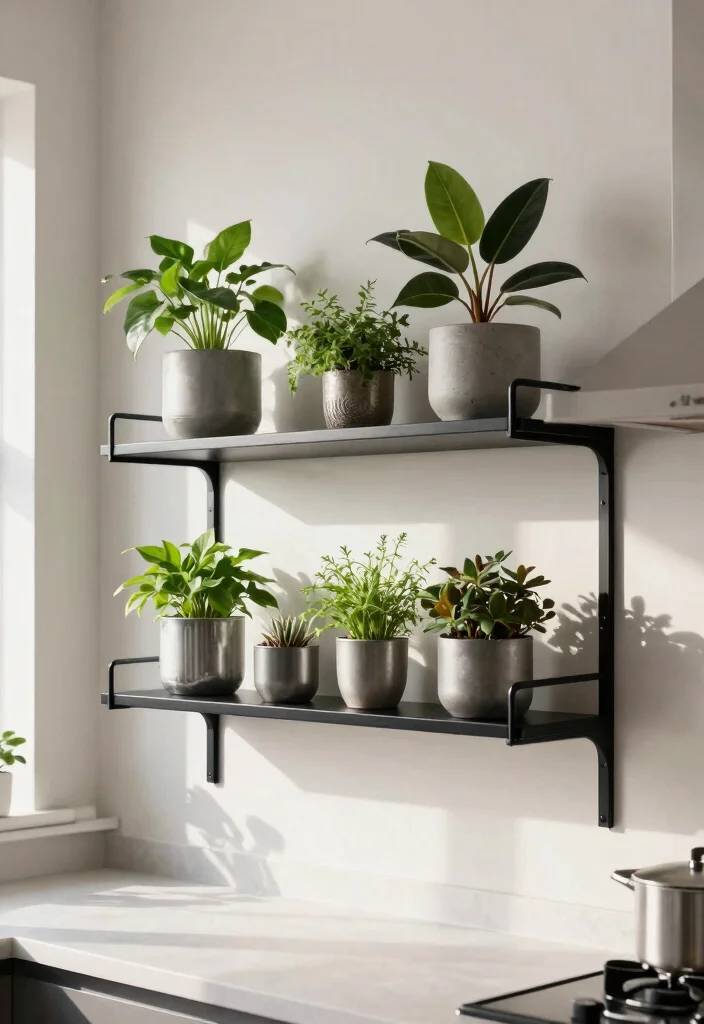 11 Sleek Plant Floating Shelf Ideas for Minimalist Homes 4. Sleek Metal Shelves 0
