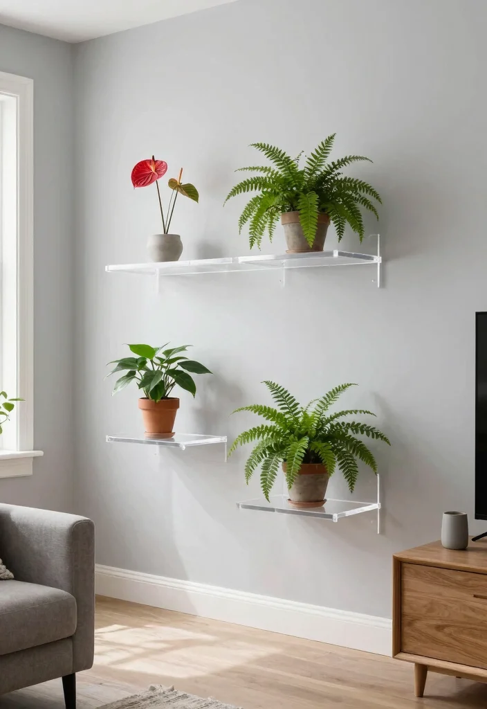 11 Sleek Plant Floating Shelf Ideas for Minimalist Homes 8. Minimalist Acrylic Shelves 0