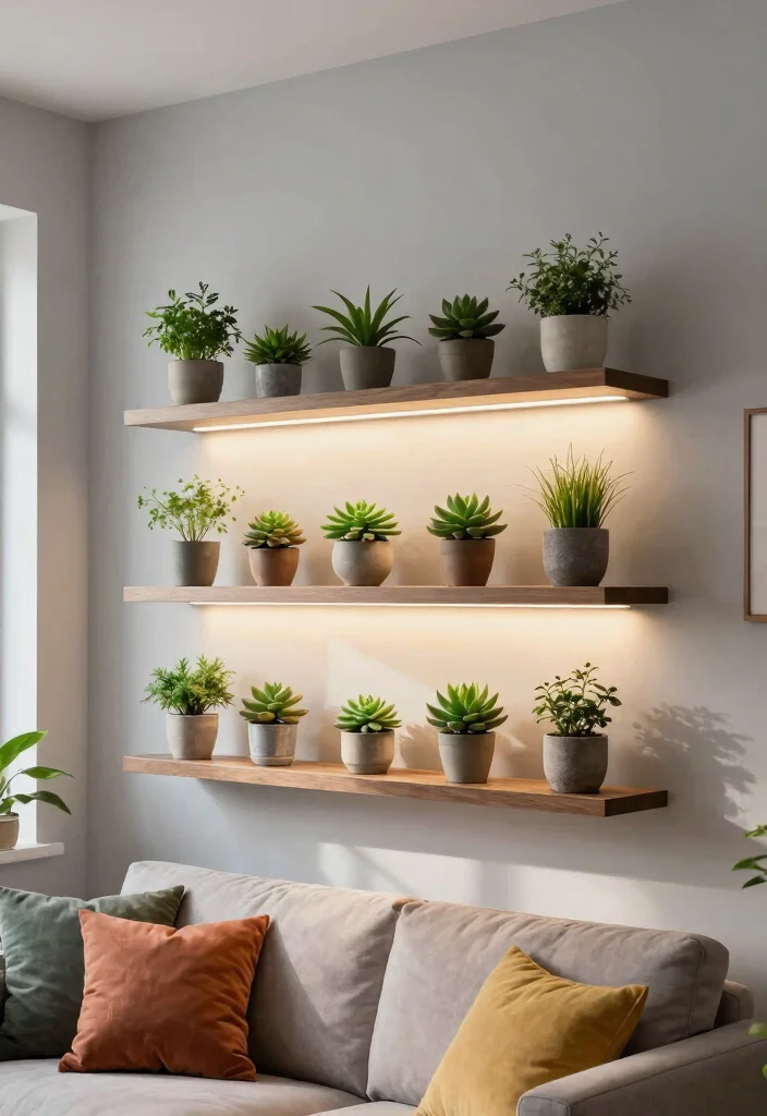 11 Smart Plant Wall Shelf Ideas with Grow Lights 1. Floating Shelves with Integrated Grow Lights 0
