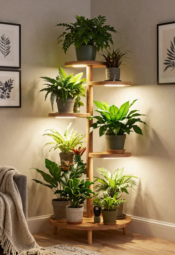 11 Smart Plant Wall Shelf Ideas with Grow Lights 10. Multi Level Plant Stand with Grow Lights 0