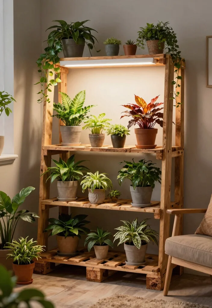 11 Smart Plant Wall Shelf Ideas with Grow Lights 6. DIY Pallet Shelves with Grow Lights 0