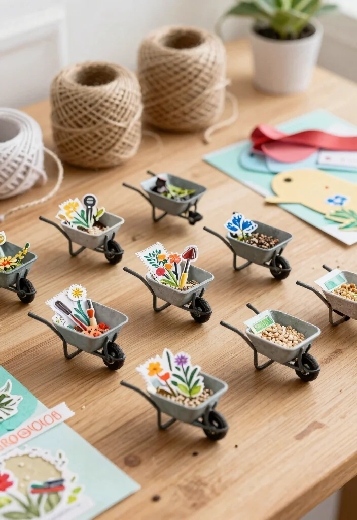 11 Vintage Wheelbarrow Stamp Ideas for Scrapbooking 4. Miniature Wheelbarrow for Tags 0