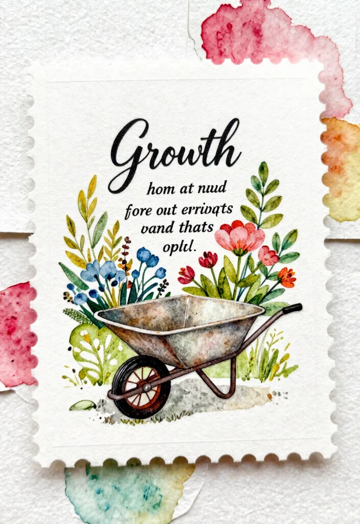 11 Vintage Wheelbarrow Stamp Ideas for Scrapbooking 6. Vintage Wheelbarrow with Garden Quotes 0