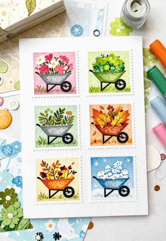 11 Vintage Wheelbarrow Stamp Ideas for Scrapbooking 7. Seasonal Wheelbarrow Designs 0
