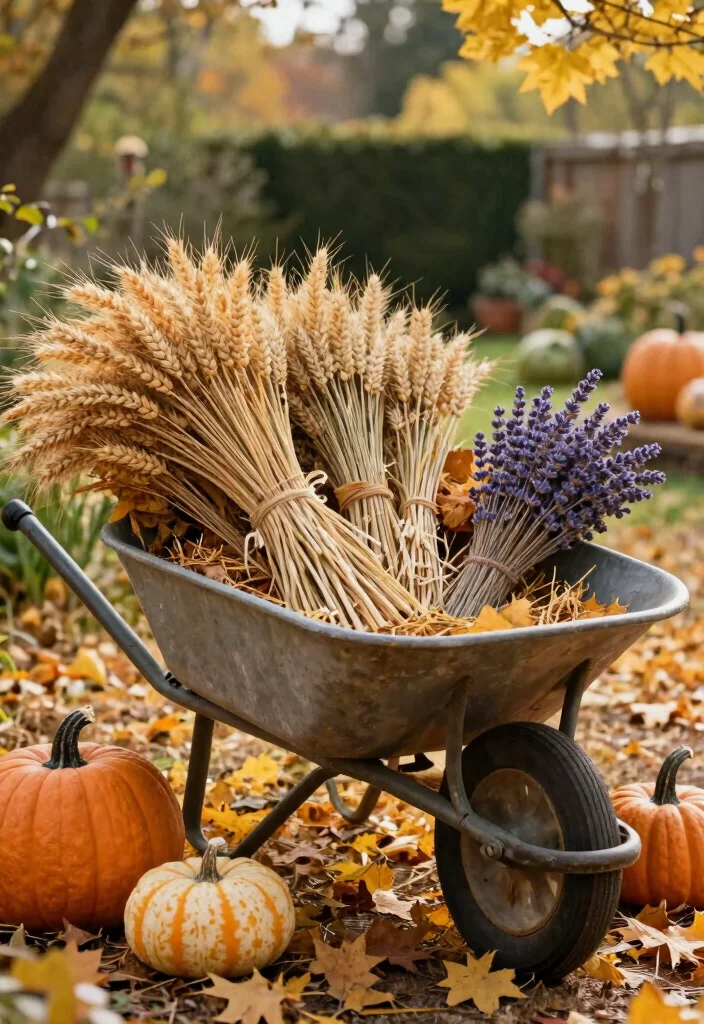13 Cozy Wheelbarrow Planter Ideas for Fall Season Inspiration 11 13 Cozy Wheelbarrow Planter Ideas for Fall Season Inspiration 11. Seasonal Grains and Dried Elements 0