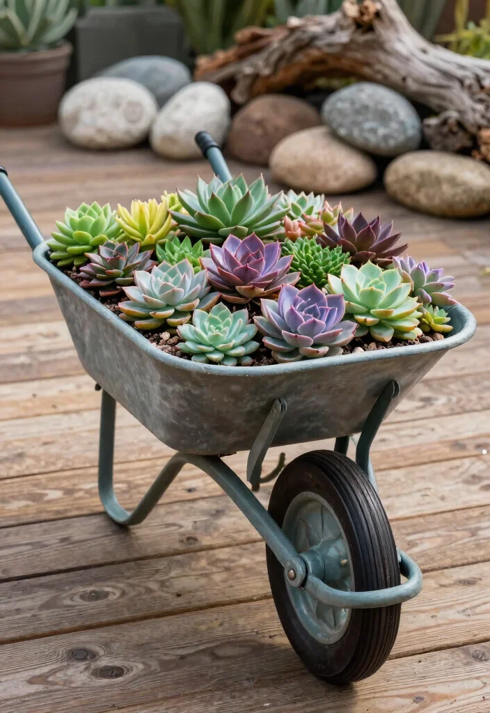 13 Cozy Wheelbarrow Planter Ideas for Fall Season Inspiration 2 13 Cozy Wheelbarrow Planter Ideas for Fall Season Inspiration 2. Rustic Succulent Garden 0