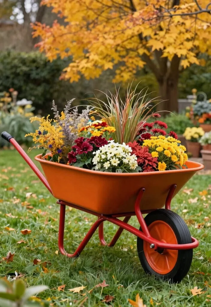 13 Cozy Wheelbarrow Planter Ideas for Fall Season Inspiration 7 13 Cozy Wheelbarrow Planter Ideas for Fall Season Inspiration 7. Rustic Painted Wheelbarrow 0
