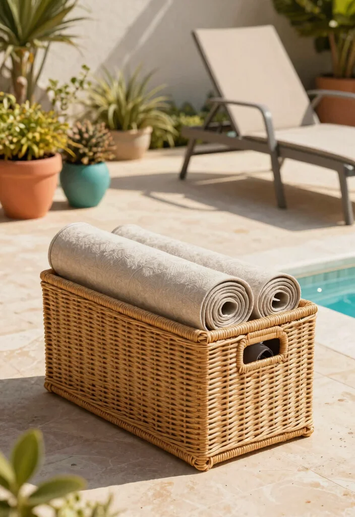 13 Genius Pool Cover Storage Ideas When Not in Use 2. Stylish Storage Bins 0