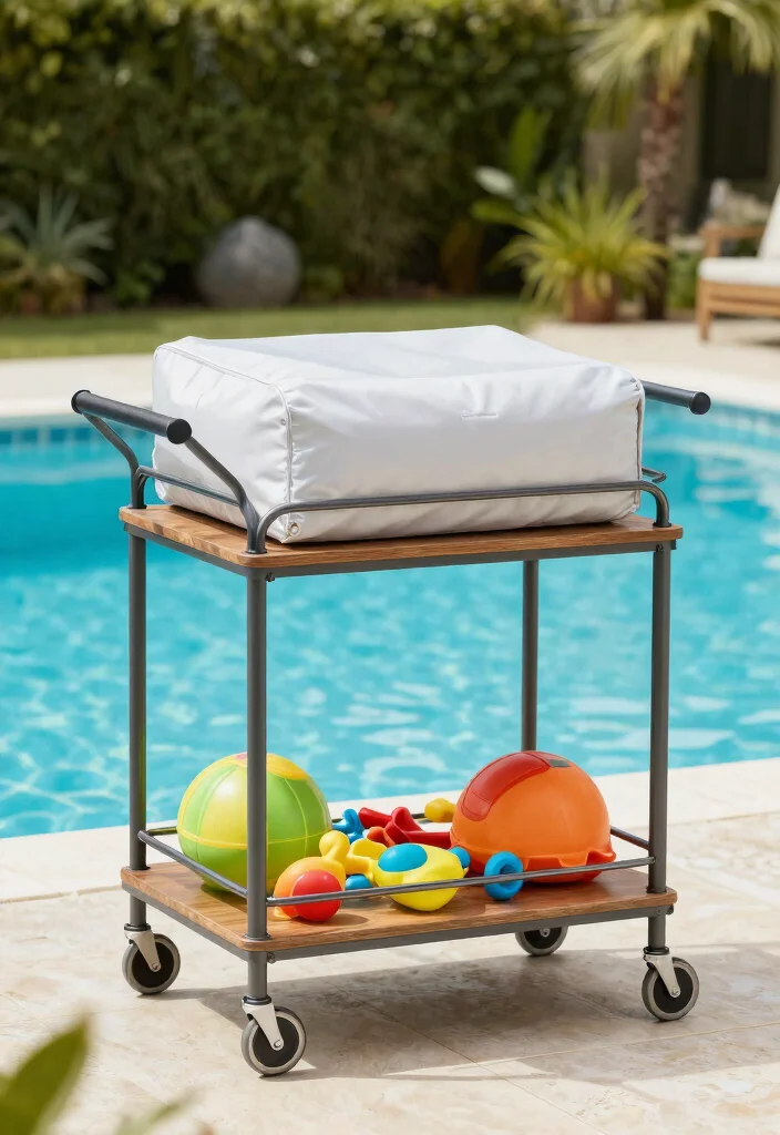 13 Genius Pool Cover Storage Ideas When Not in Use 5. Poolside Trolley 0