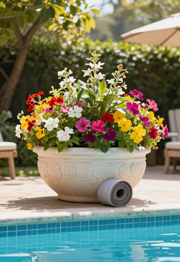 13 Genius Pool Cover Storage Ideas When Not in Use 6. Chic Planter Storage 0
